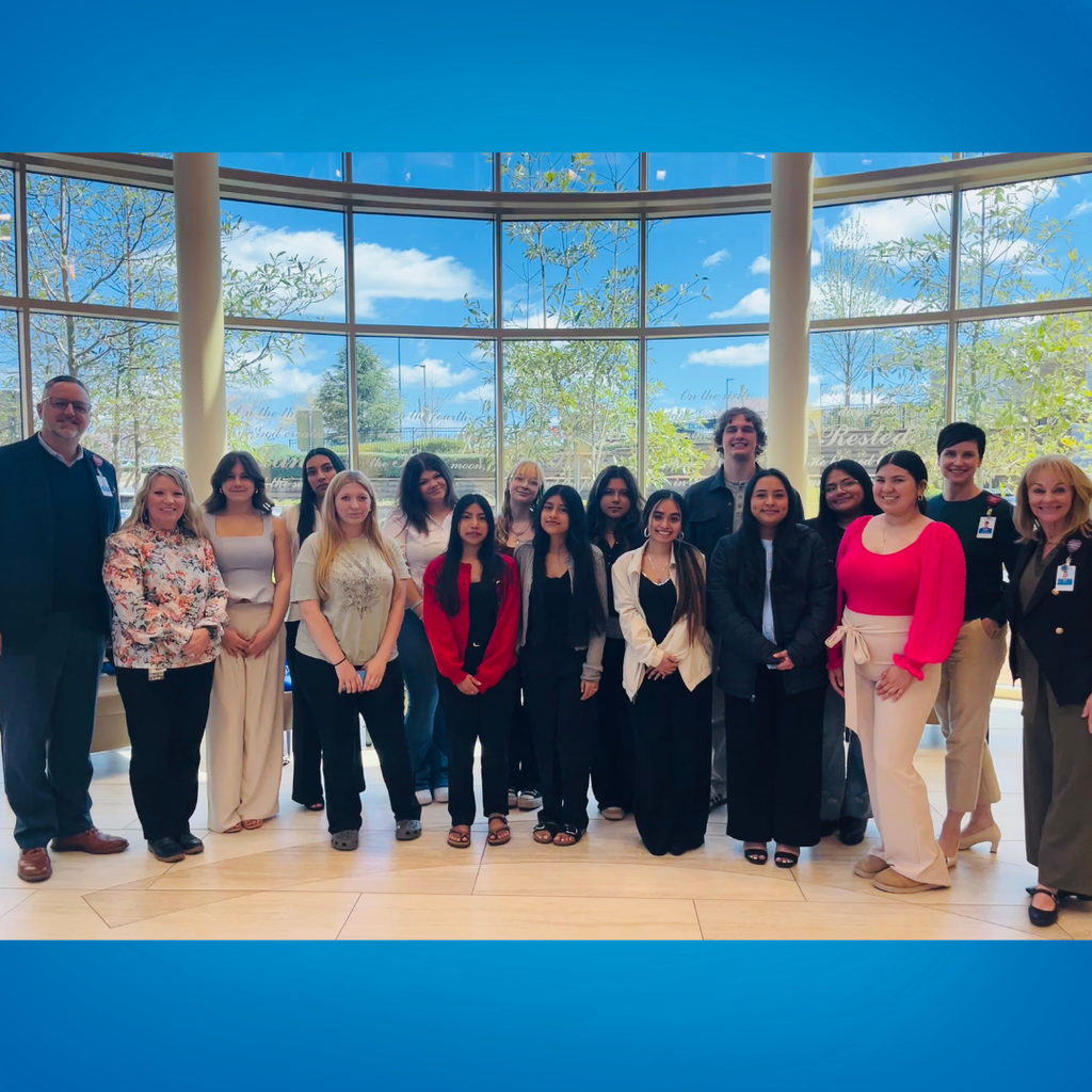 A group picture of students, Mrs. Lee (GCHS Healthcare Teacher)  and Advent Health administrators/employees after participating in a "lunch and learn" with different departments at the hospital.  