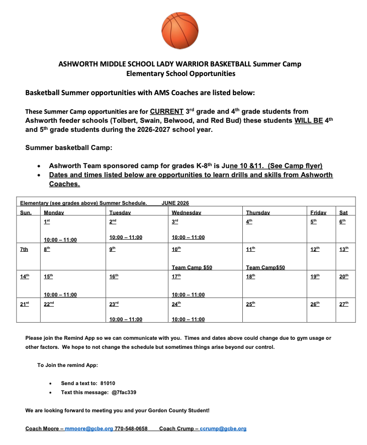basketball 3rd and 4th grade summer schedule info