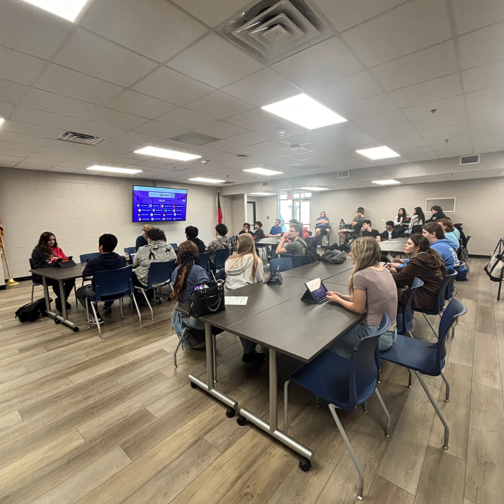 Homeroom representatives playing Kahoot Trivia for March Madness competition