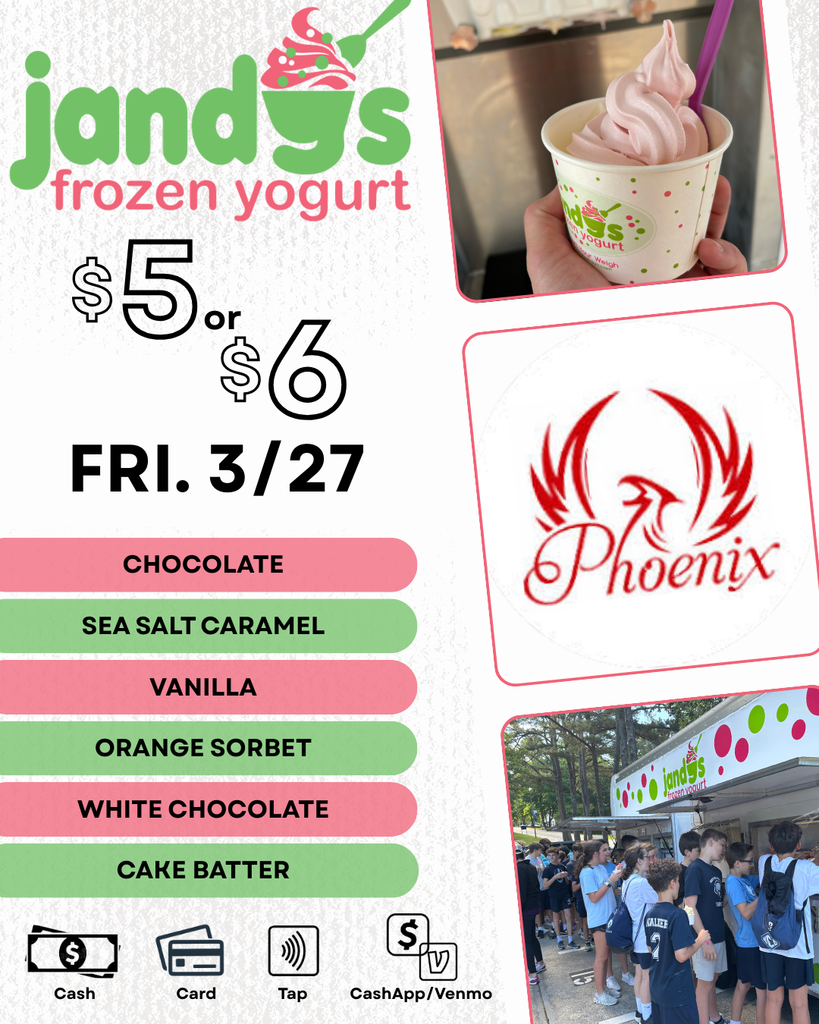 This is a flyer saying that Jandy's frozen yogurt is coming to RBMS on March 27.