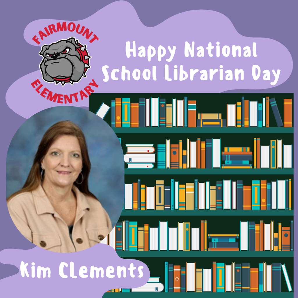 School librarian day-picture of Kim Clements and books