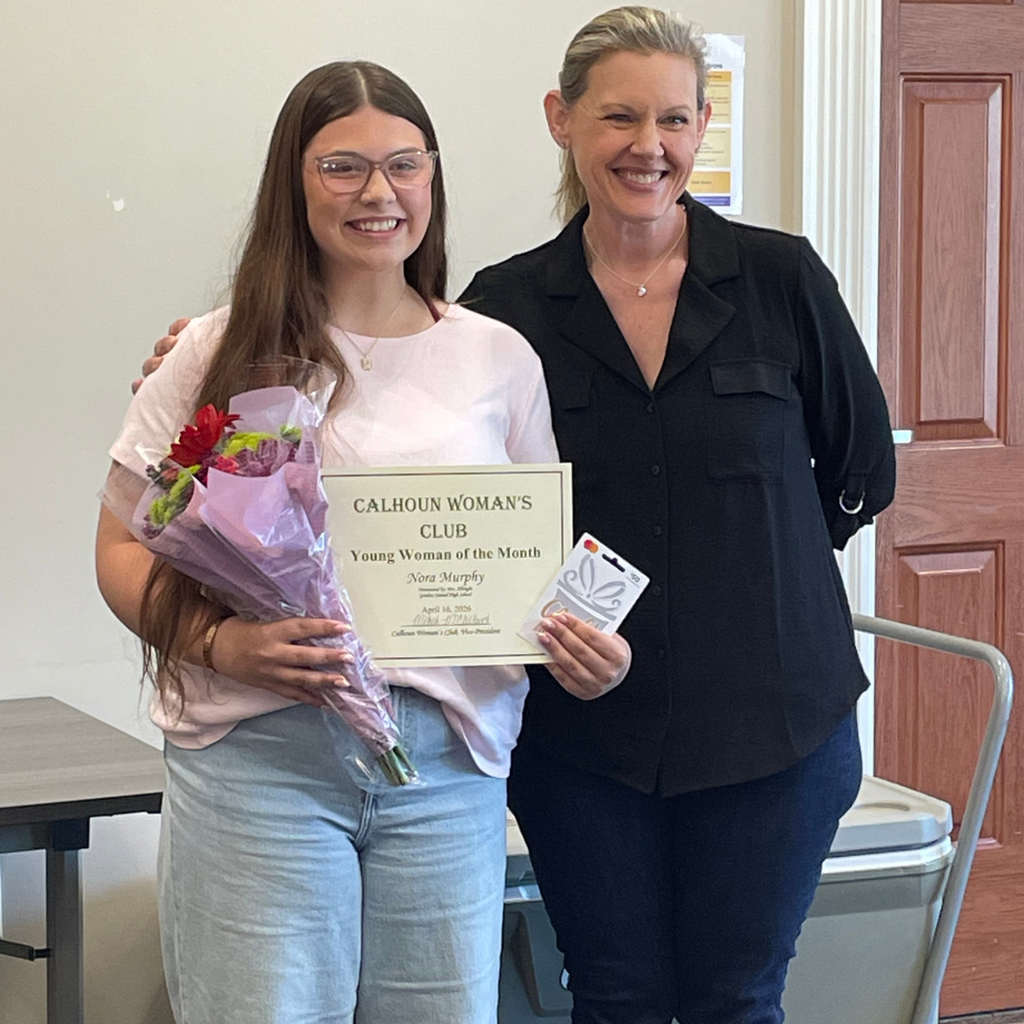 Gordon Central High School Senior, Nora Murphy, being recognized as the Calhoun Woman's Club Student of the Month