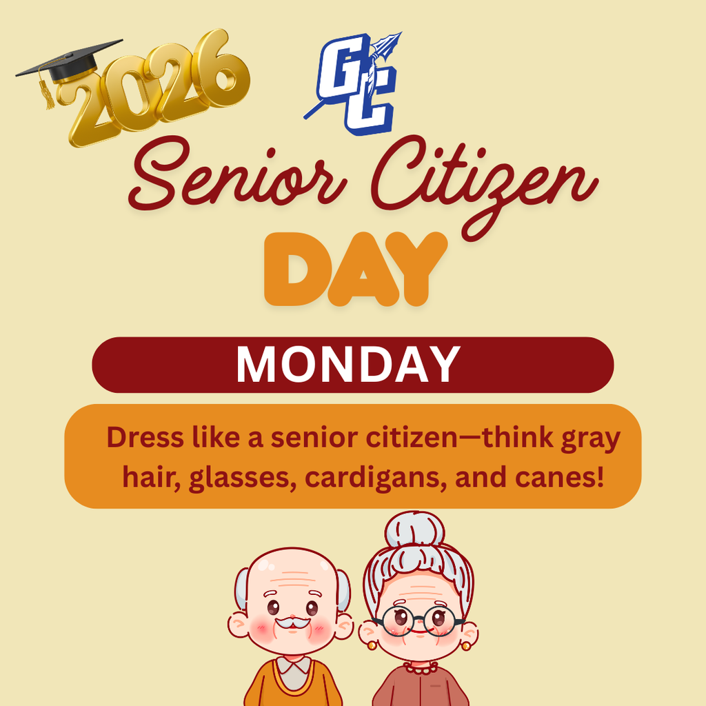 Monday, May 4 - Senior Citizen Day - Dress like a senior citizen - think gray hair, glasses, cardigans and canes!