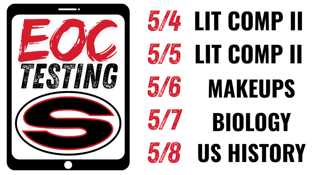 An image with the EOC testing dates. Testing starts on May 4 and will continue through May 13. 