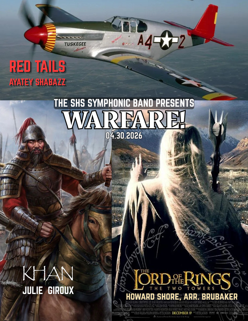 An image of the band concert flyer featuring Red Tails, Khan, and Lord of the Rings.