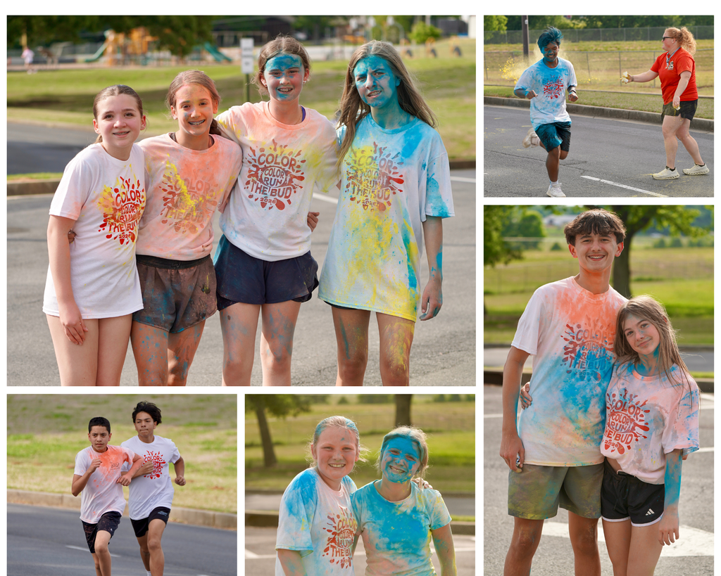 This is a photo collage of participants in the RBMS Color the Bud Color Run. 