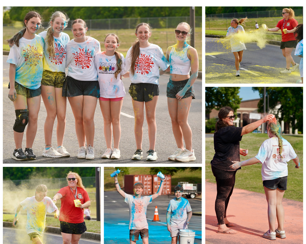 This is a photo collage of participants in the RBMS Color the Bud Color Run. 