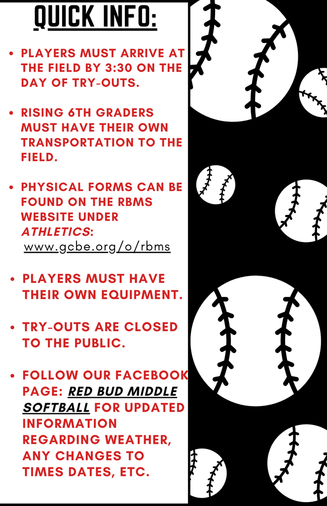 This is a flyer displaying quick information needed for students who are trying out for softball. All information is in the post.