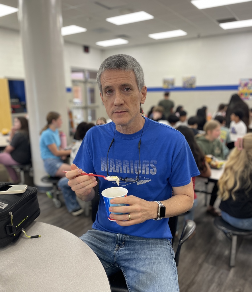 Jim Wood eating a DQ blizzard during Teacher Appreciation Week