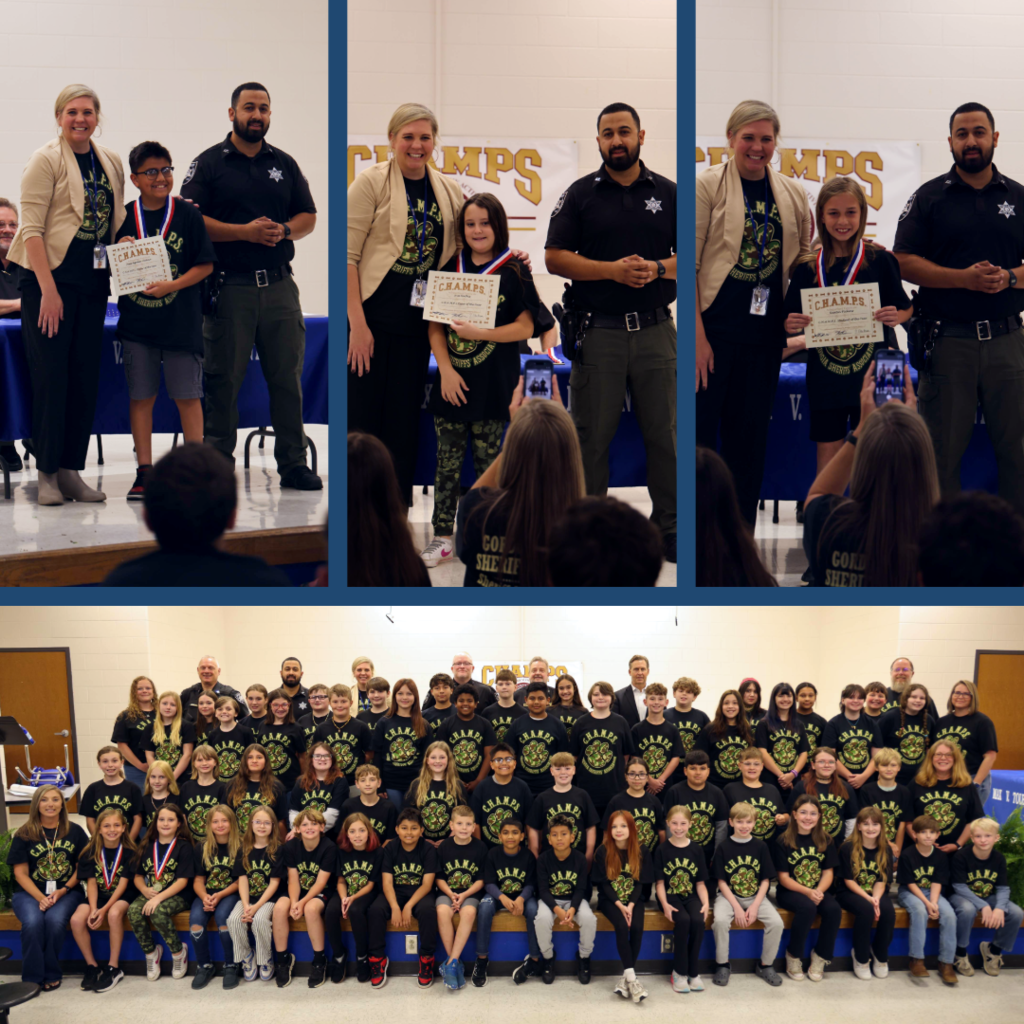 Tolbert 5th graders with Gordon County Sheriff's Department celebrating CHAMPS graduation