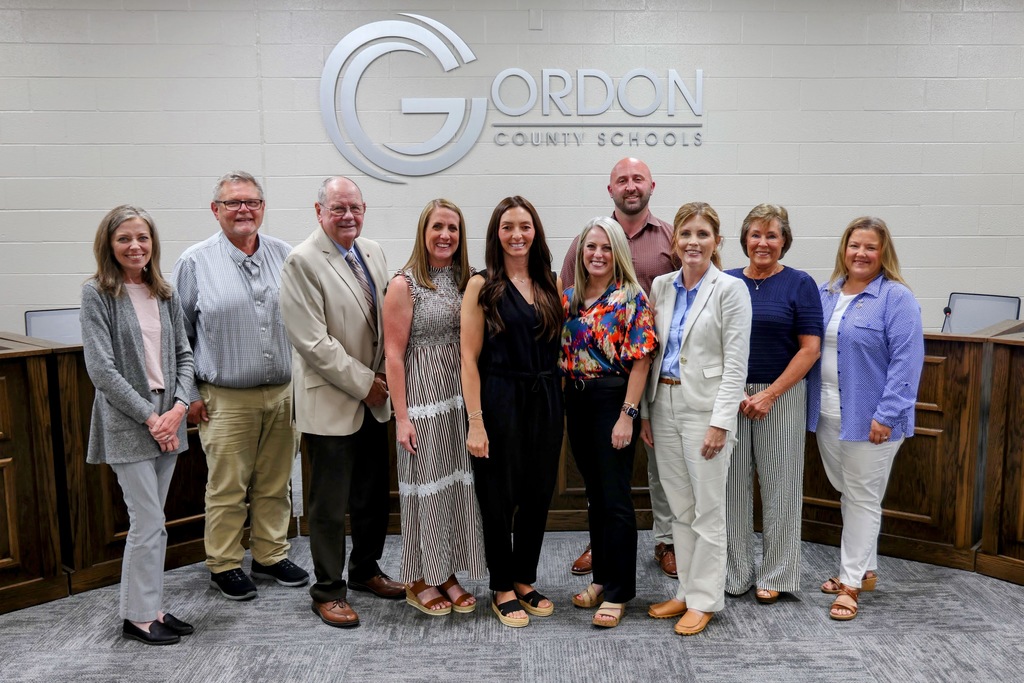 The Board of Education, Mrs. Mashburn, and Tiffany Stamey with Mrs. Rampy and Mrs. Burgess