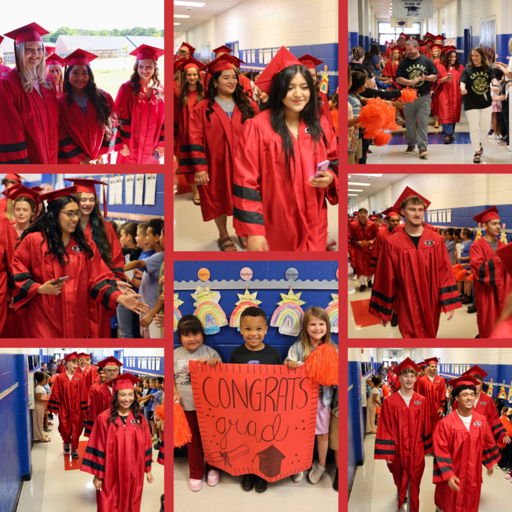SHS Graduation Walk as seniors in caps and gowns walked down Belwood Elementary hallway