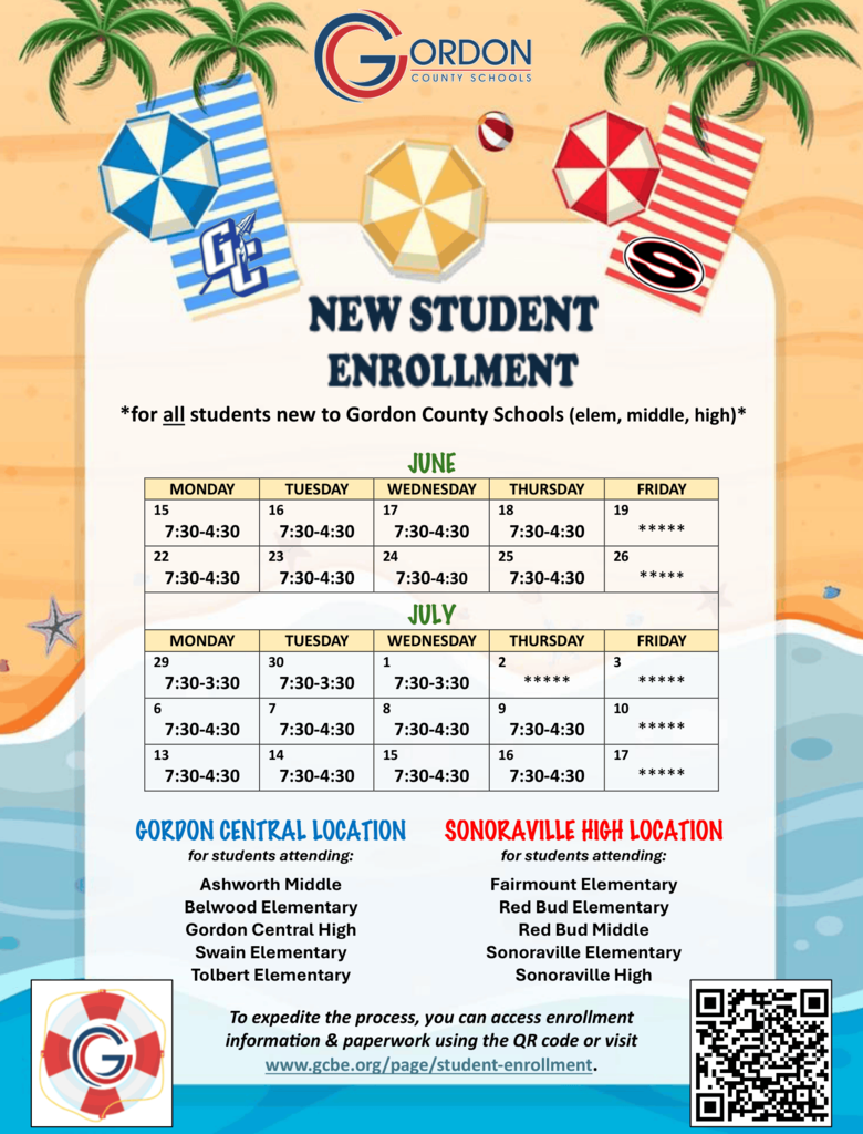 Gordon County Schools summer enrollment calendar