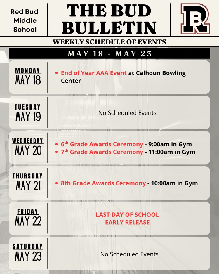 this is the weekly calendar of events