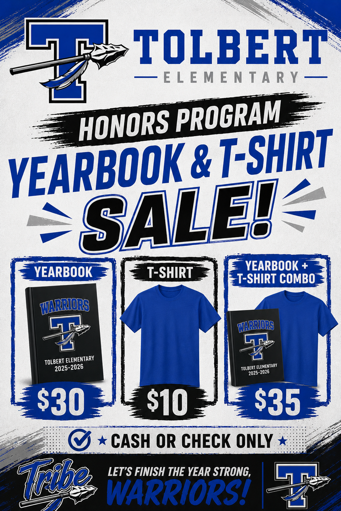 Yearbooks & T-Shirts are on sale this week at our honors programs! Cash or check only. T-shirts are $10, yearbooks are $30, and a yearbook/t-shirt combo is $35. 
