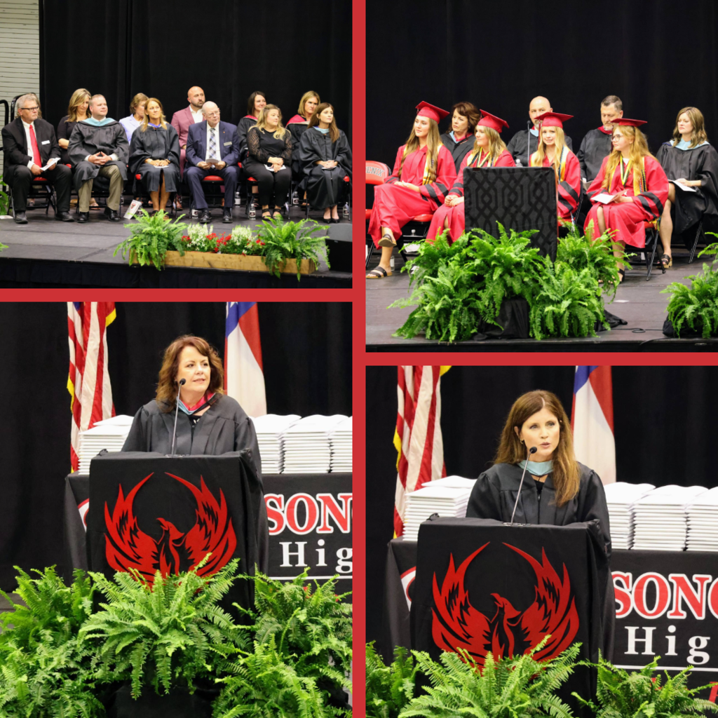 SHS Class of 2026 ceremony collage of graduates and educators on a graduation stage, speaking