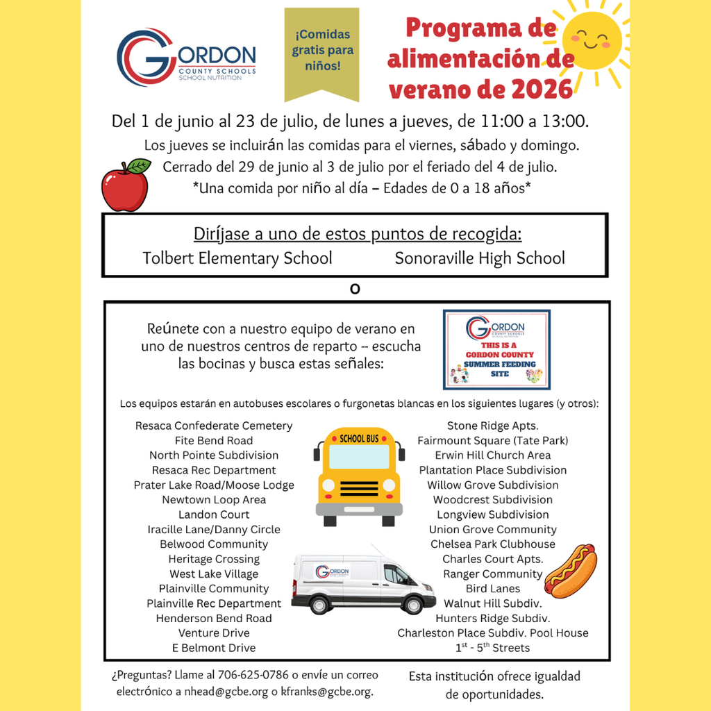 Gordon County Summer Feeding Flyer in Spanish