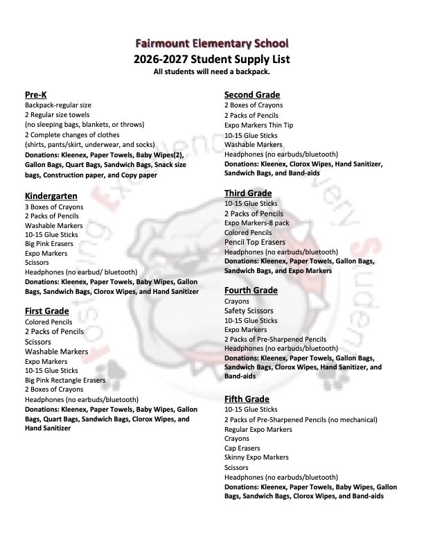 student supply list