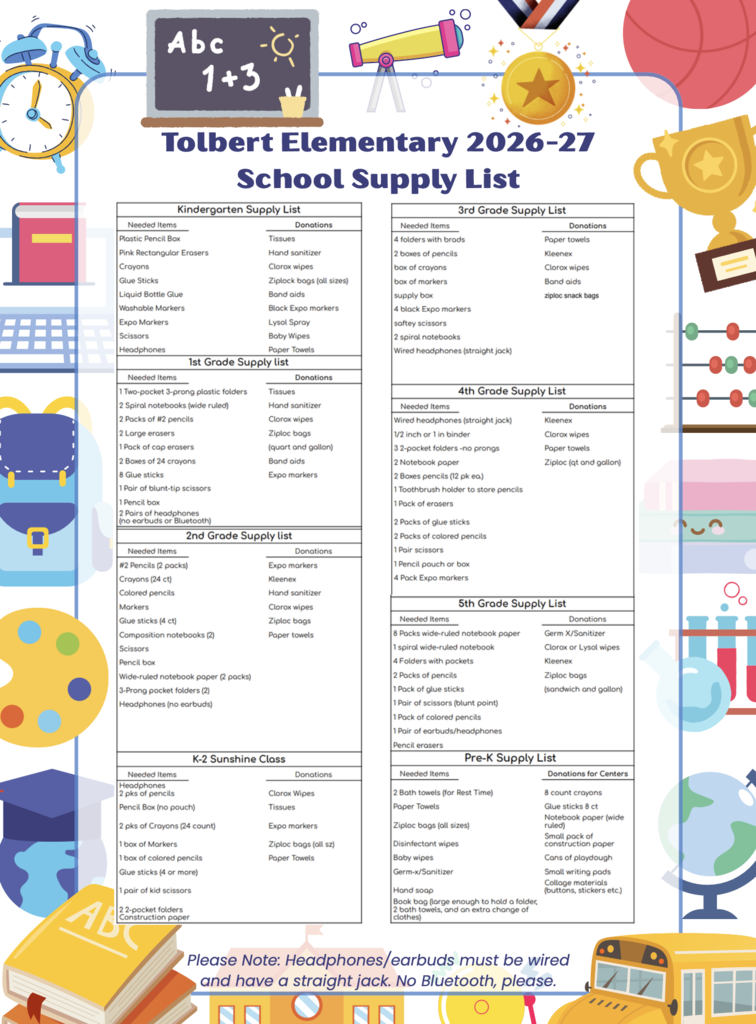 Tolbert Supply List 