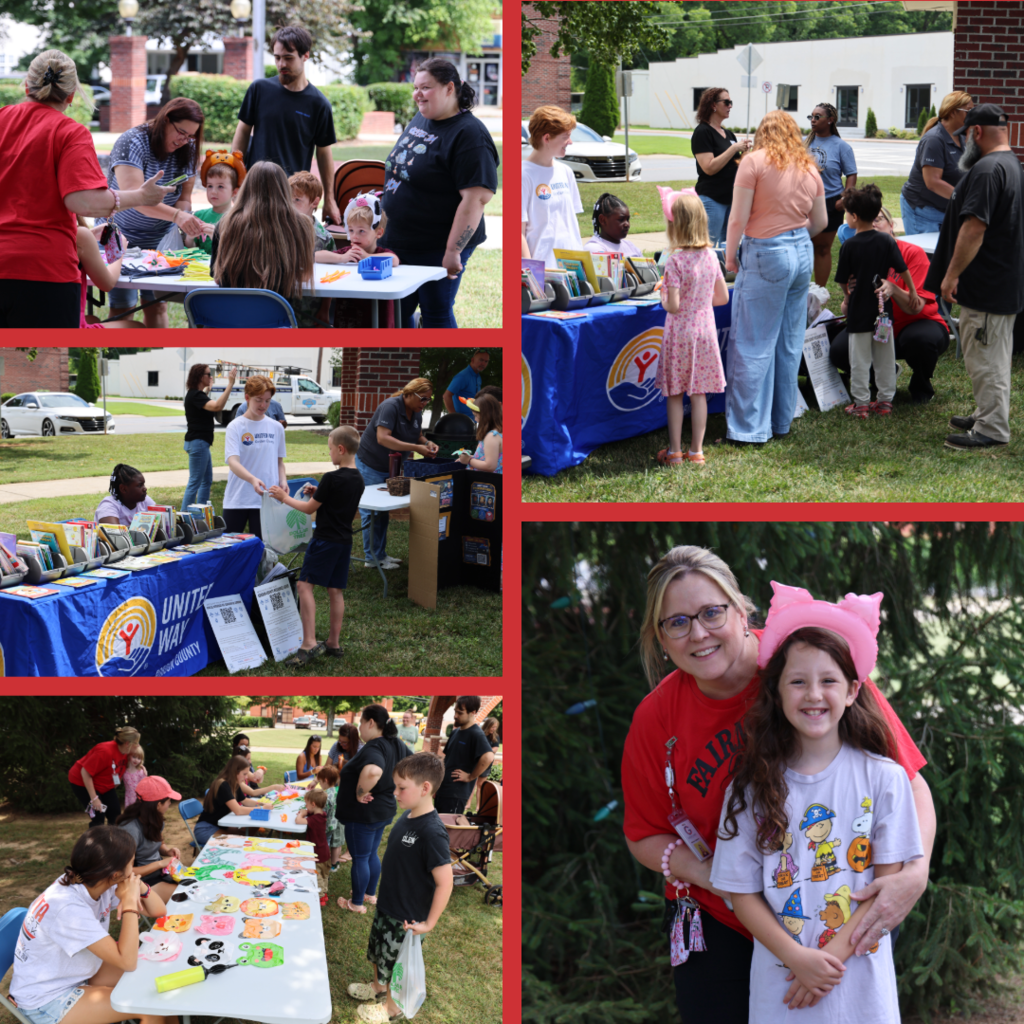 Collage of families and United Way partners at the reading event in Fairmount, GA.