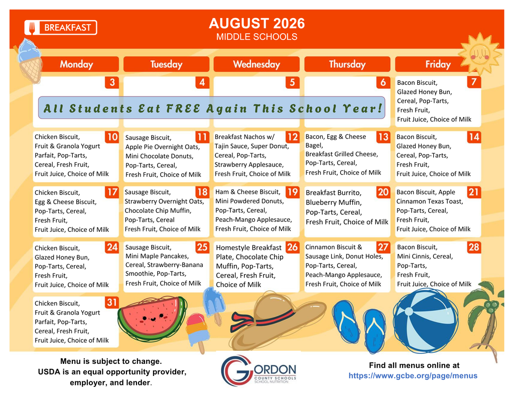 breakfast menu for August