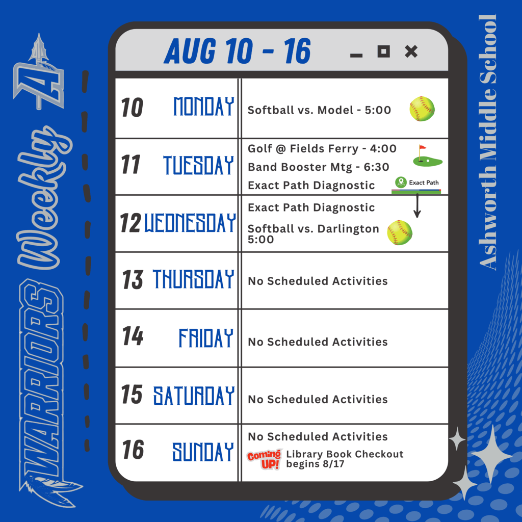 AMS Weekly Events: 8/10 - 8/16