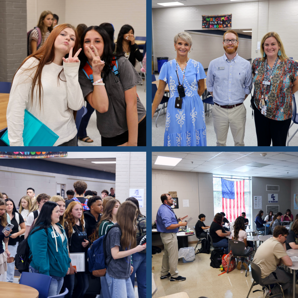 A collage of students and educators on the first day of school.