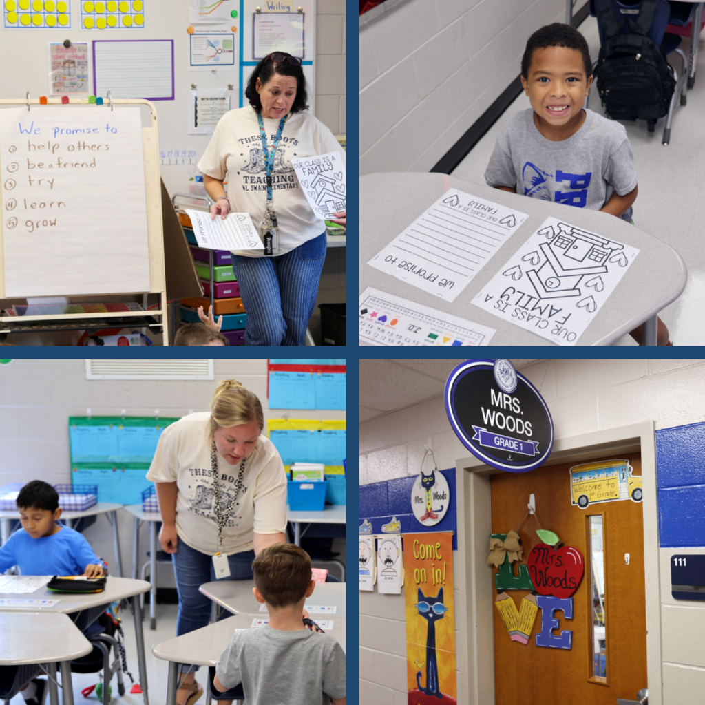 A collage of students and educators on the first day of school.