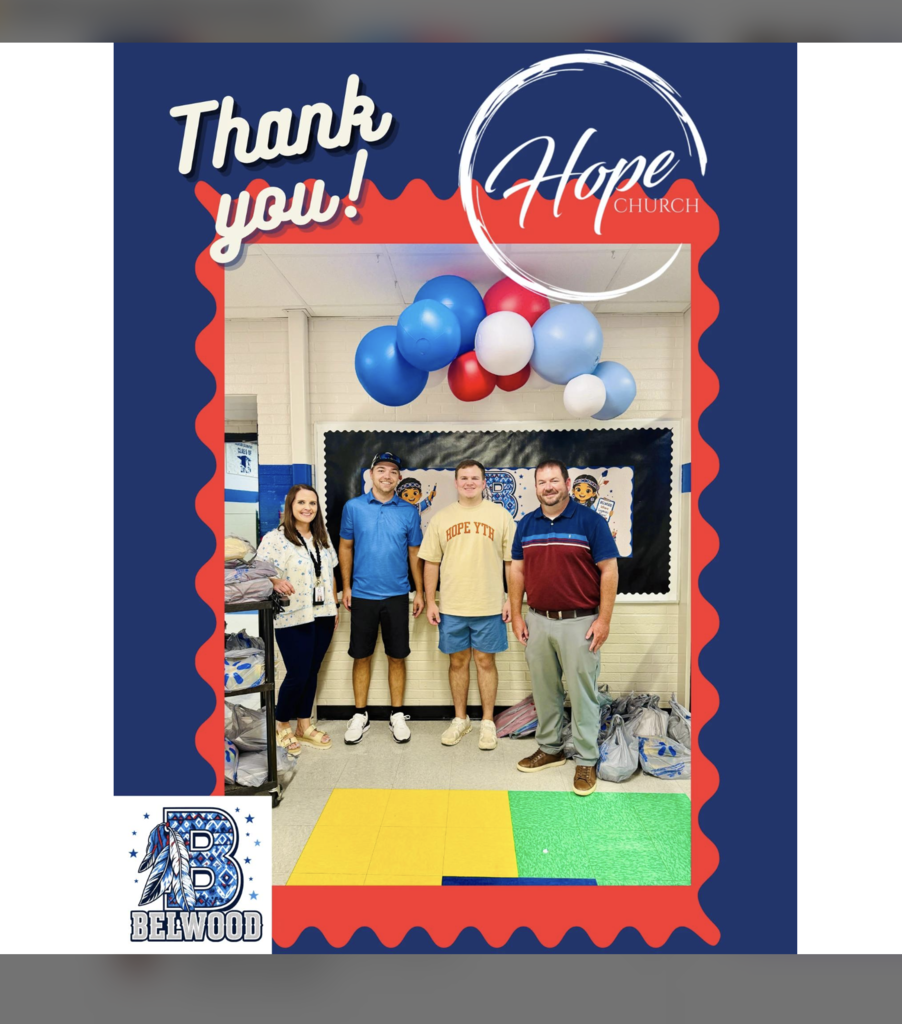 Hope Church donated bags and bags of school supplies to Belwood Elem.
