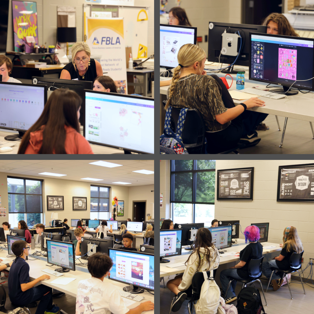 Graphic design students working on their collage projects