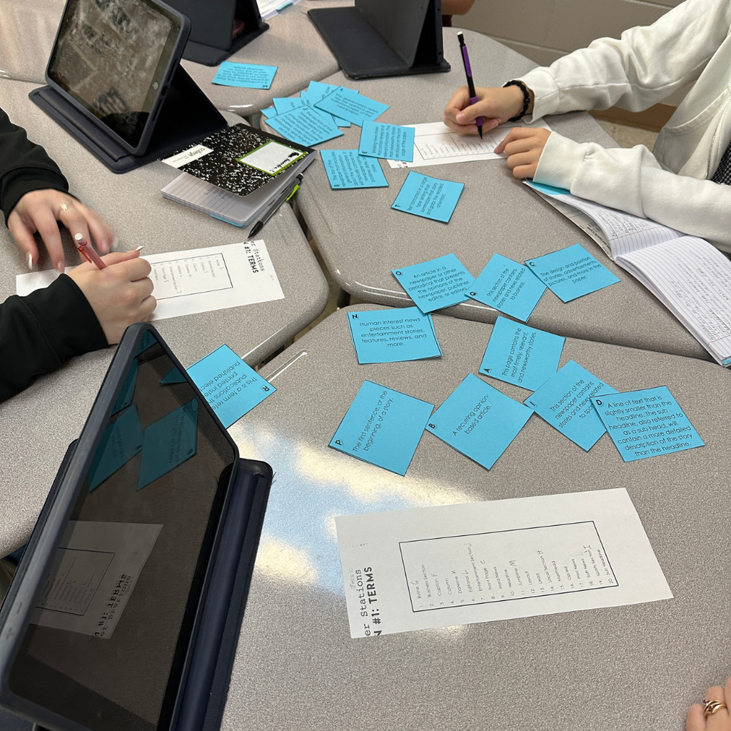 Mrs. Rainwater's Journalism class working on journalism and newspaper terminology