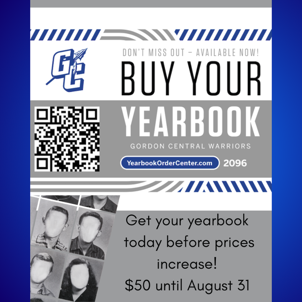 Order your yearbook now while the price is $50 - price increase after August 31 - Order at yearbookordercenter.com - School Code 2096