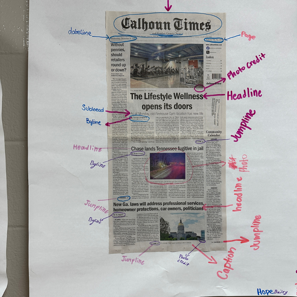 Newspaper with parts outlined