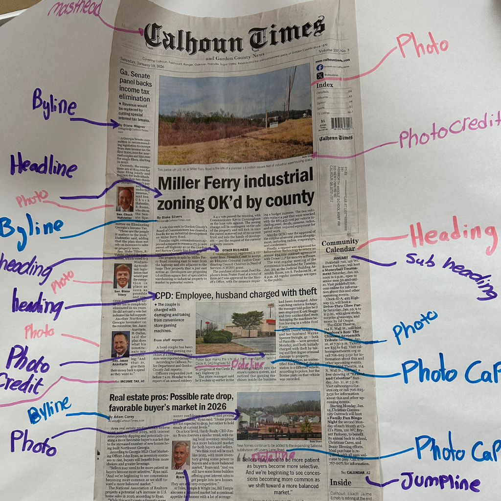 Newspaper with parts outlined