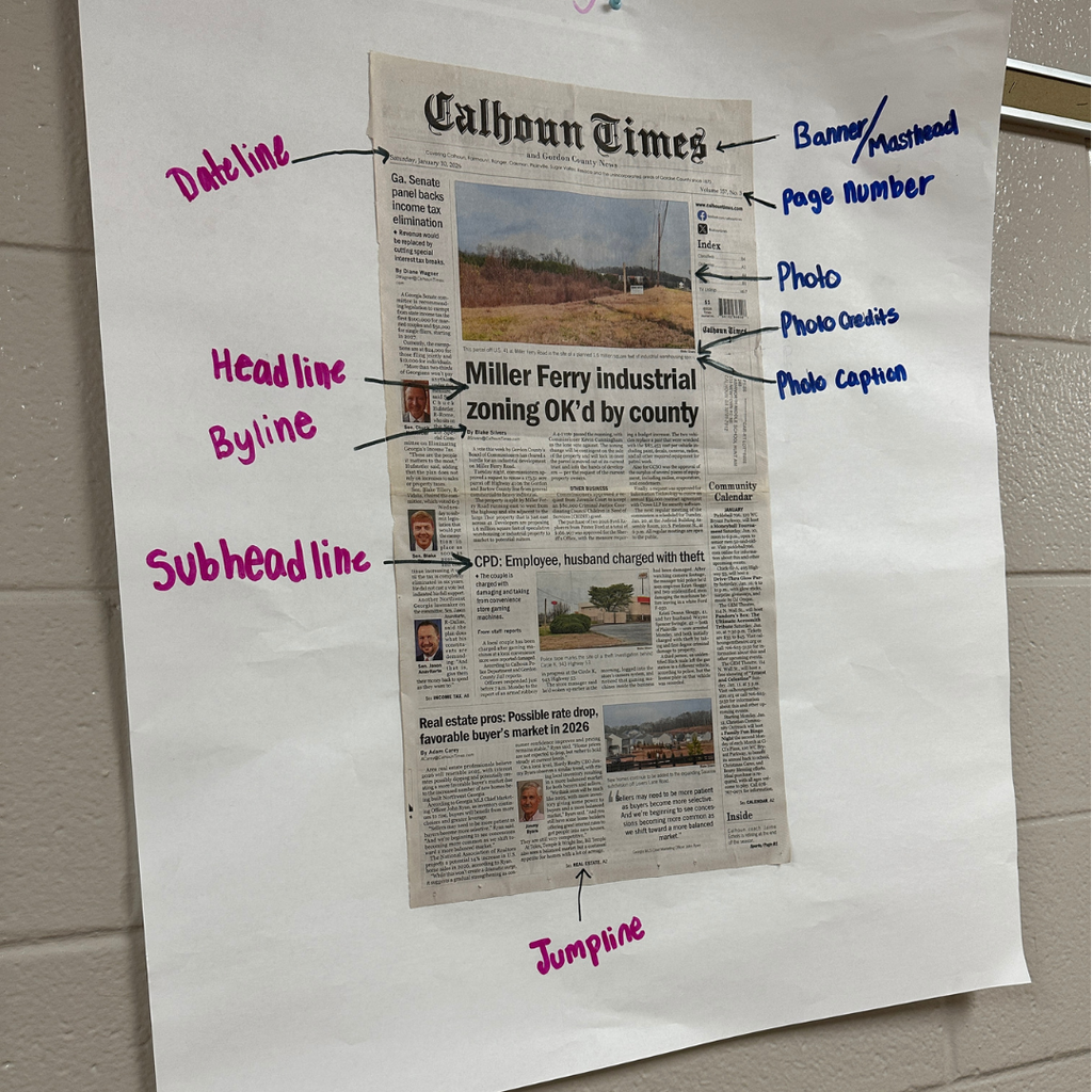 Newspaper with parts outlined