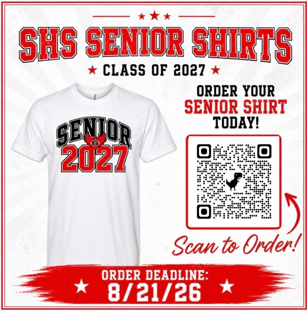 SENIOR SHIRTS. Order deadline is 8/21/26. See Mrs. Crow to place your order or visit the online payment on the SHS website.