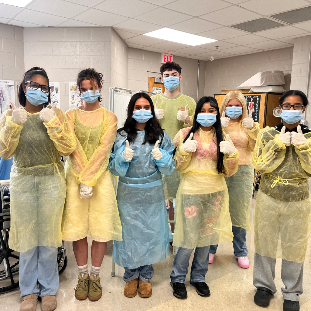 Students from Ms. Lee's Allied Health class going over about PPE