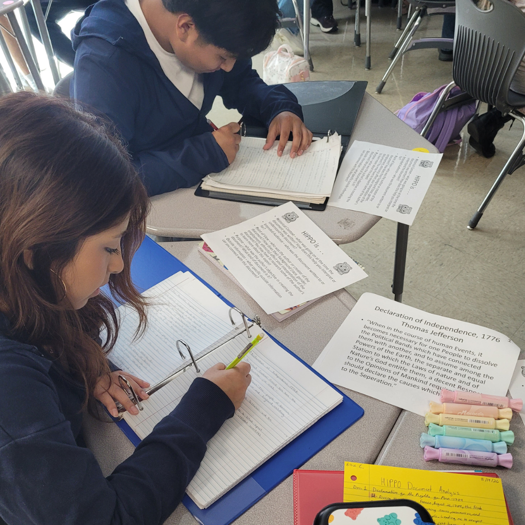For Unplugged Wednesday, students in Mr. Skiffen's AP World History class used the "HIPPO" method to source important documents that they have ready from 9th grade and now. Students looked at excerpts from the Declaration of Independence, the Preamble of the Constitution, and the Declaration of the Rights of Man from the French Revolution to learn about historical context, intended audience, purpose, point of view, and information outside the documents. This information will help students on their Document Based Questions on the AP Exam in the Spring!"