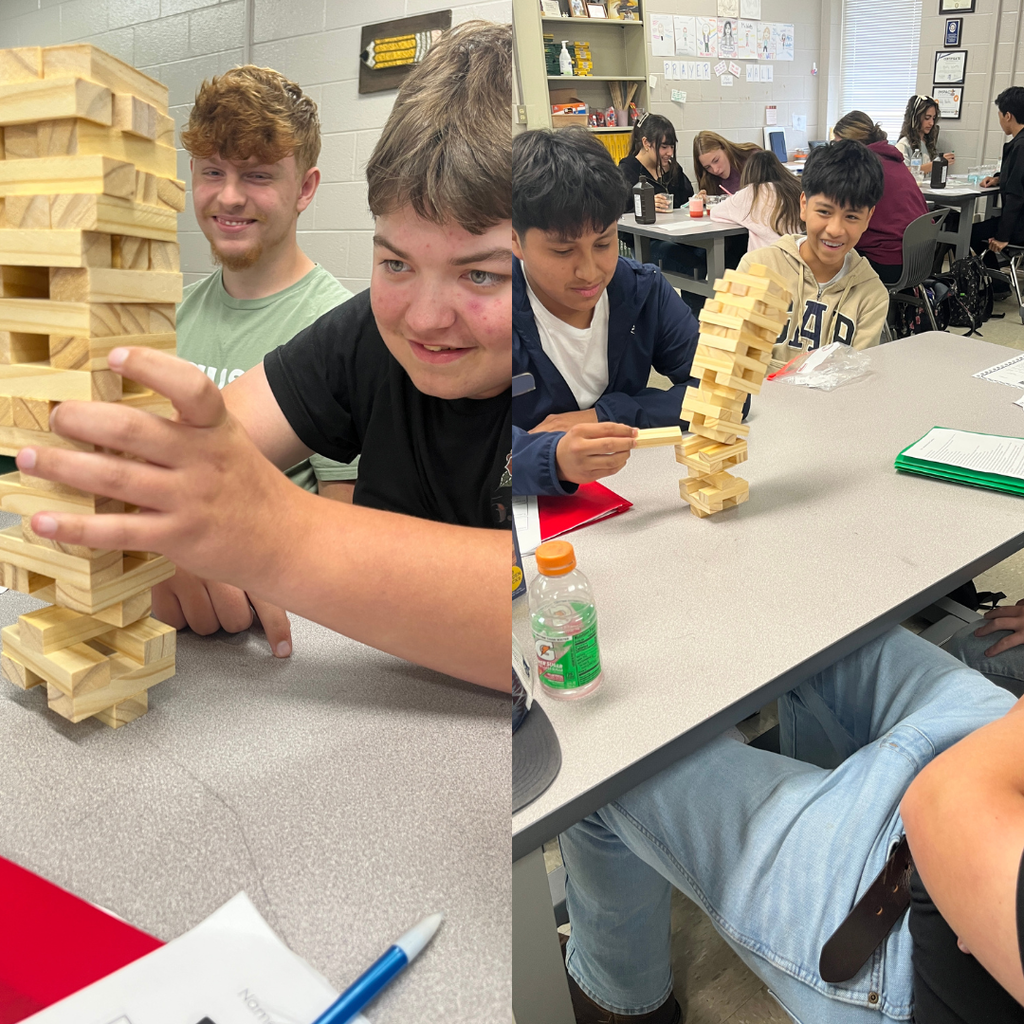 During "Unplugged Wednesday," students in Mrs. Watts' Biology classes rotated between an enzymes lab in which they tested how varying amounts of substrate affect reaction rate and a Jenga review game in which they answered review questions for a unit test.