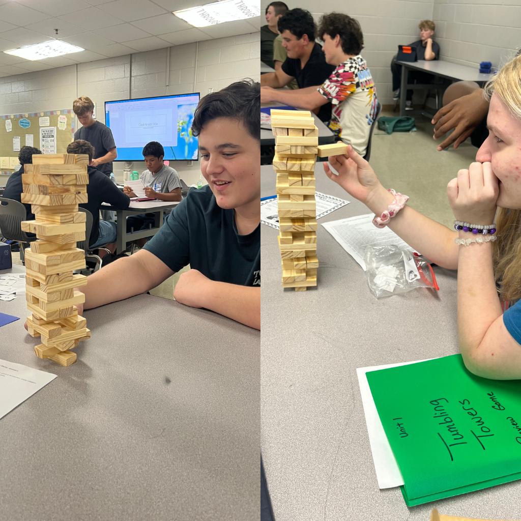 During "Unplugged Wednesday," students in Mrs. Watts' Biology classes rotated between an enzymes lab in which they tested how varying amounts of substrate affect reaction rate and a Jenga review game in which they answered review questions for a unit test.