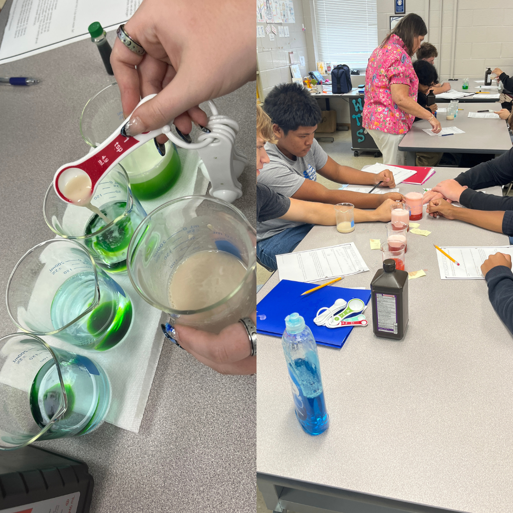 During "Unplugged Wednesday," students in Mrs. Watts' Biology classes rotated between an enzymes lab in which they tested how varying amounts of substrate affect reaction rate and a Jenga review game in which they answered review questions for a unit test.