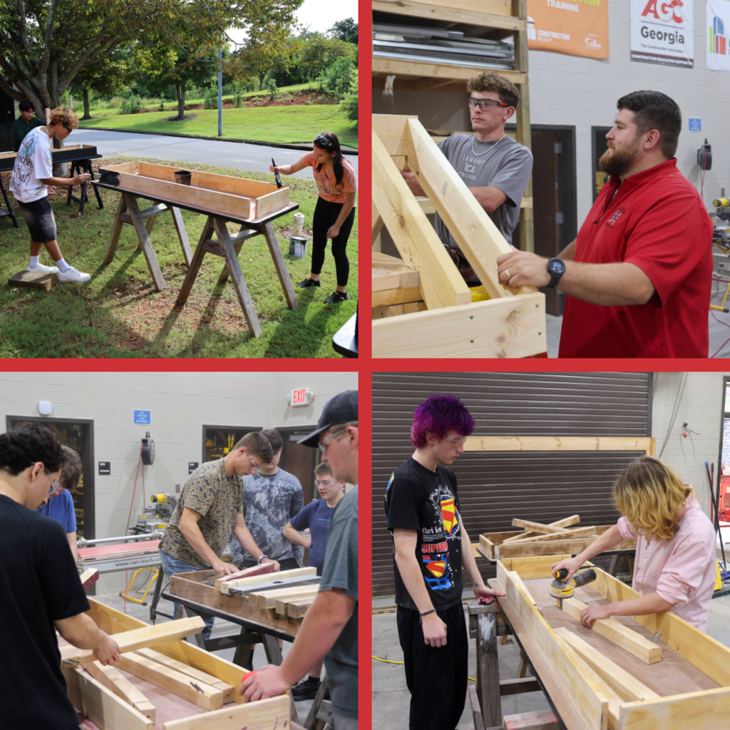Construction students working on projects