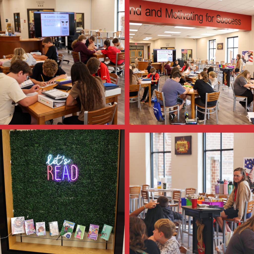 Students learning in media center