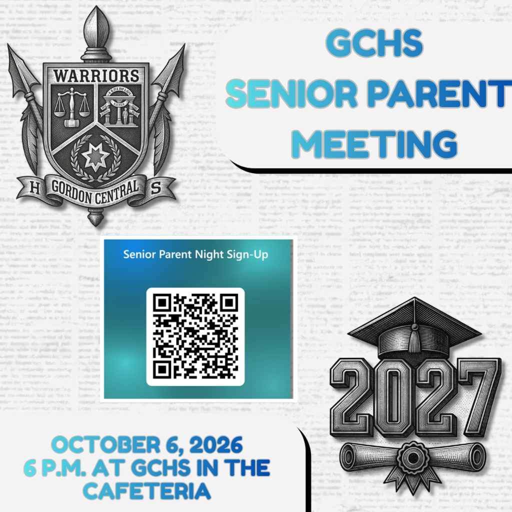 GCHS Senior parents/guardians, be sure to attend our Senior Parent Meeting on October 6, 2026, at 6 p.m. in the cafeteria. This meeting is designed to provide information to make sure your child is on track and successful in Senior year. Topics will include items such as graduation requirements, SAT/ACT, GA Match, applying to college, FAFSA and more. Be sure to scan the QR code and reserve your spot!