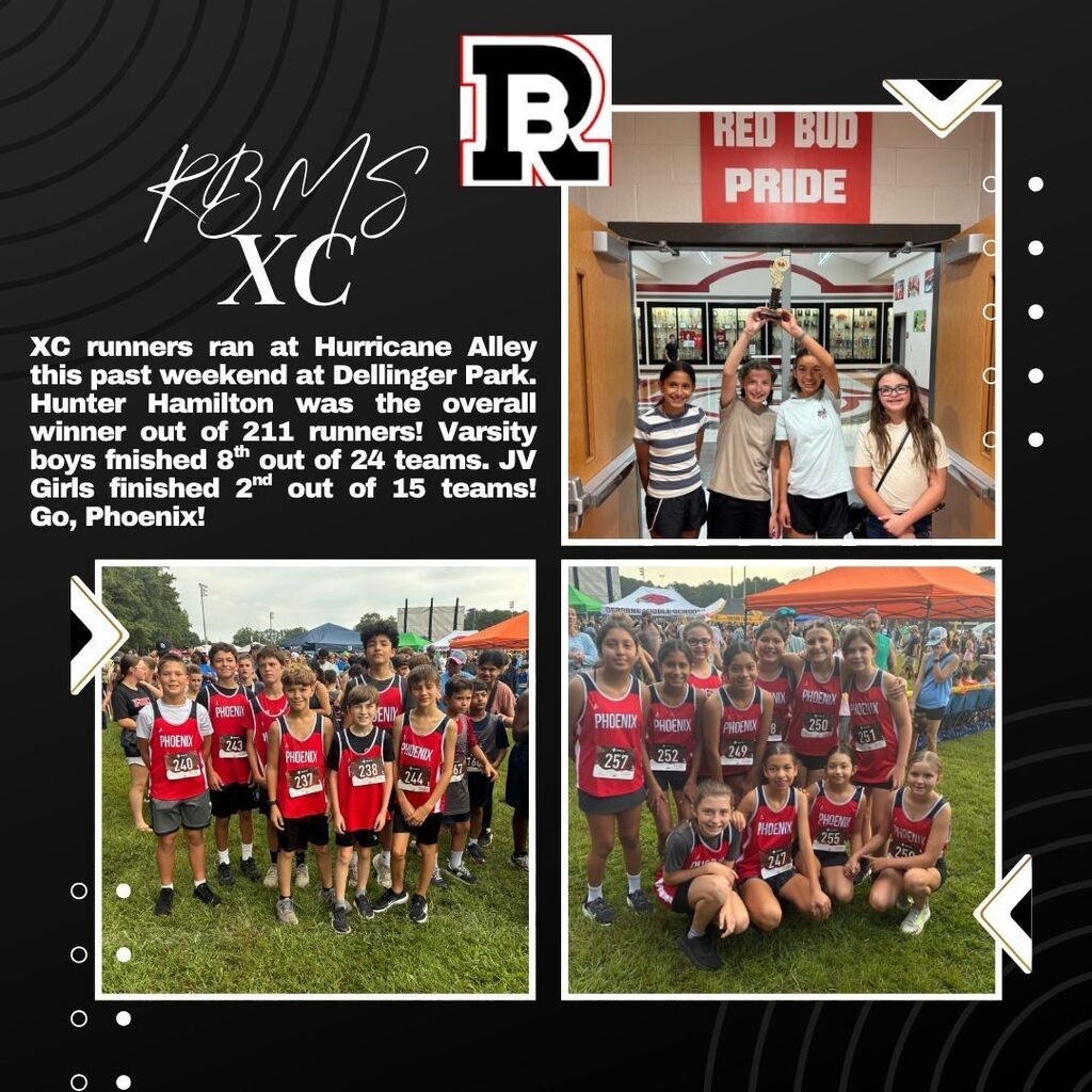 This is a collage of pictures of the cross country participants. They are wearing red shirts.