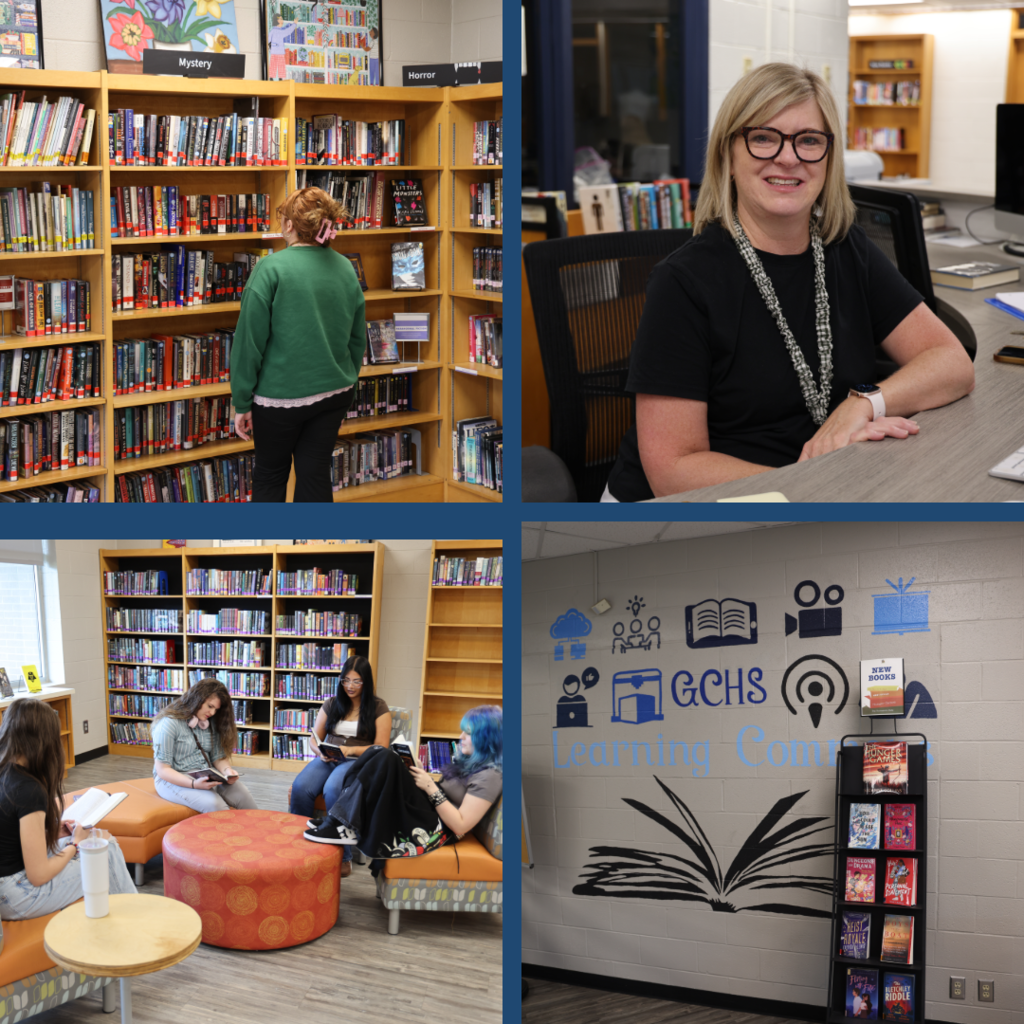 Students reading in media center