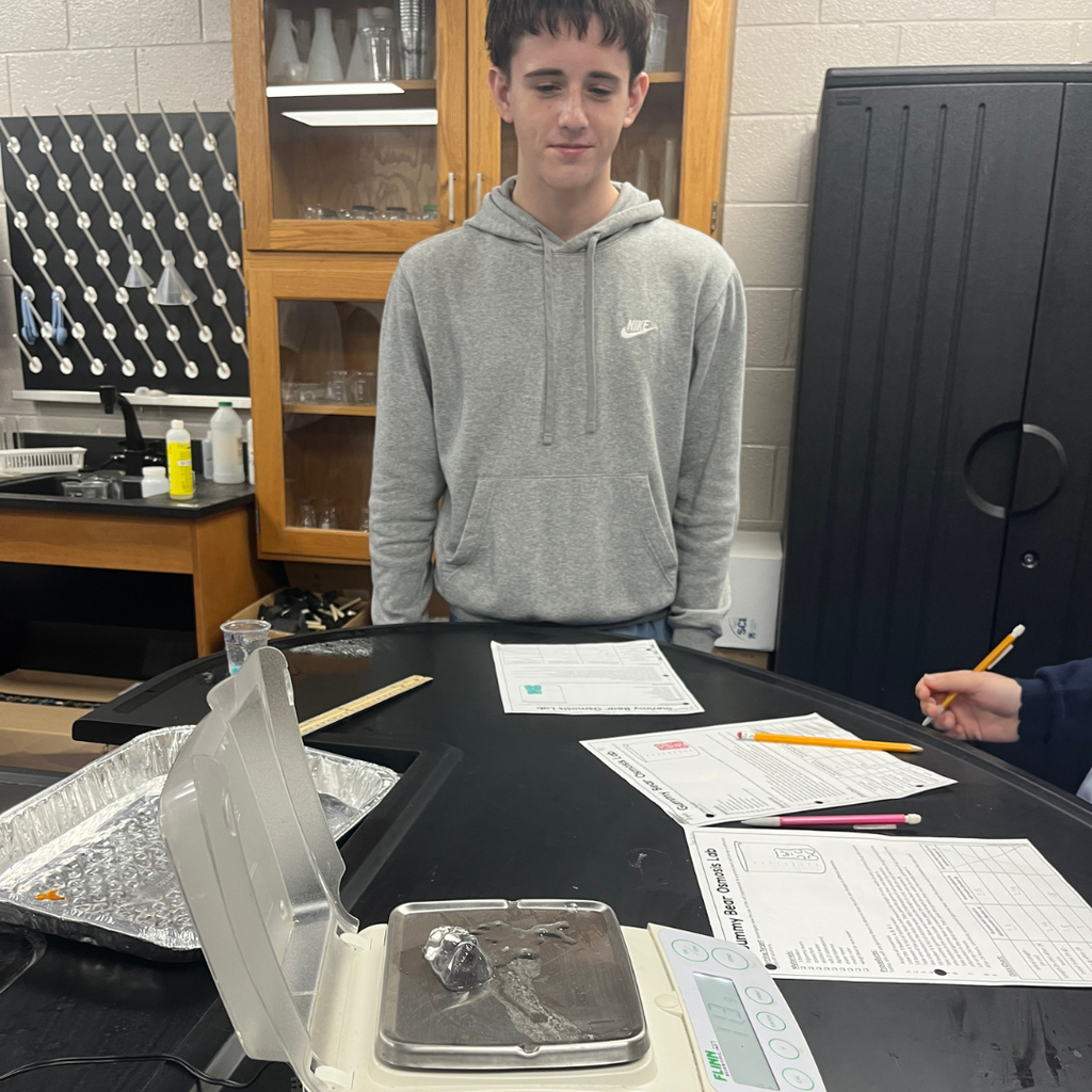 Mrs. Watts' Biology students put osmosis to the test by measuring the size and mass of gummy bears before and after soaking them in different solutions. This hands-on experiment helped students see how water moves across cell membranes in a sweet and memorable way!