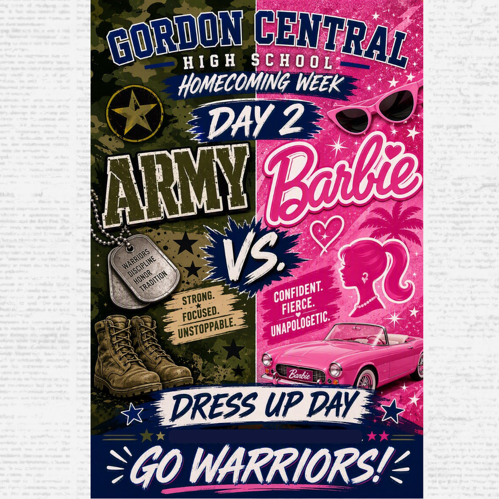 Gordon Central High School - Homecoming Week - Day 2 - Army vs. Barbie Dress Up Day (Weds. 9/9)