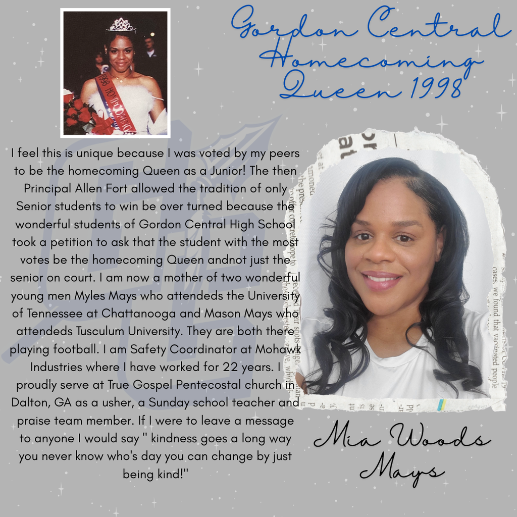 Photo and Bio of Mia Woods Mays - 1998 Gordon Central Homecoming Queen
