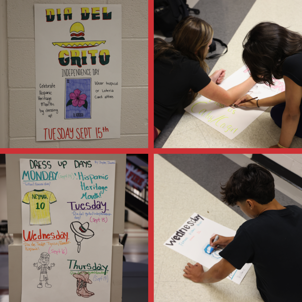 Students working on designing posters